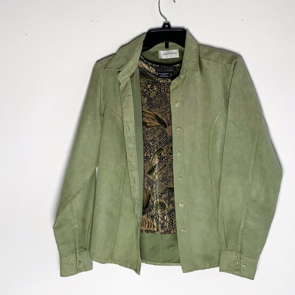 Lemon Grass Faux Suede Button Front Long Sleeve M